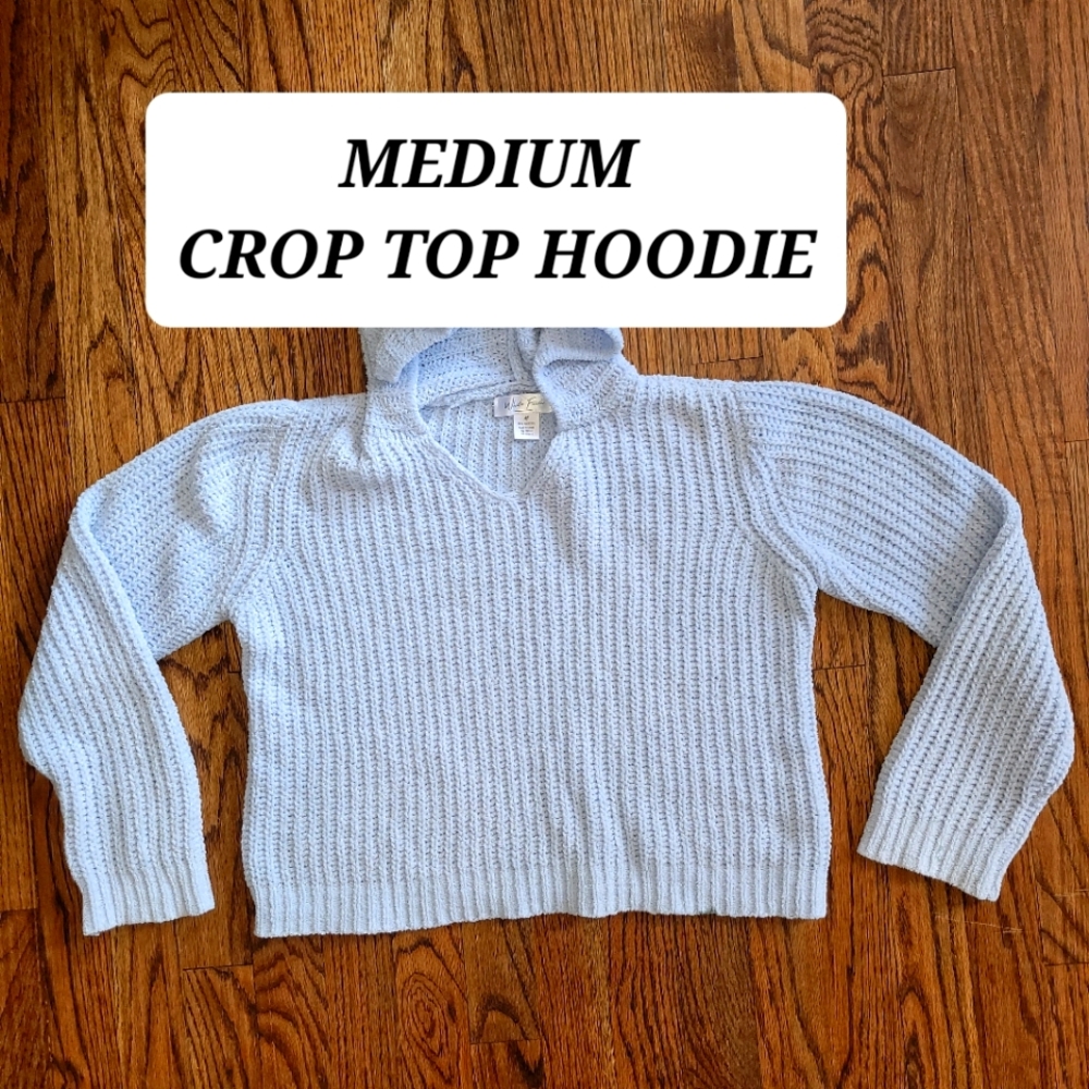 GIRLS MEDIUM LS KNIT CHENELLE CROP TOP HOODIE